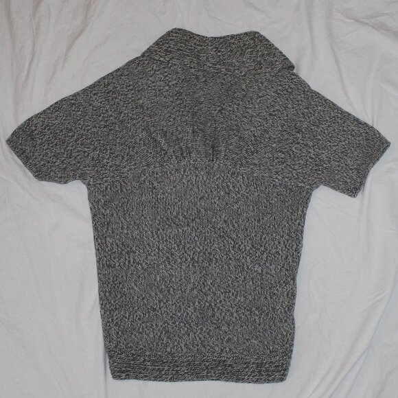 Express Gray/White Variegated Short Sleeve Heavy Open Front Roll Collar Sweater - Picture 14 of 15